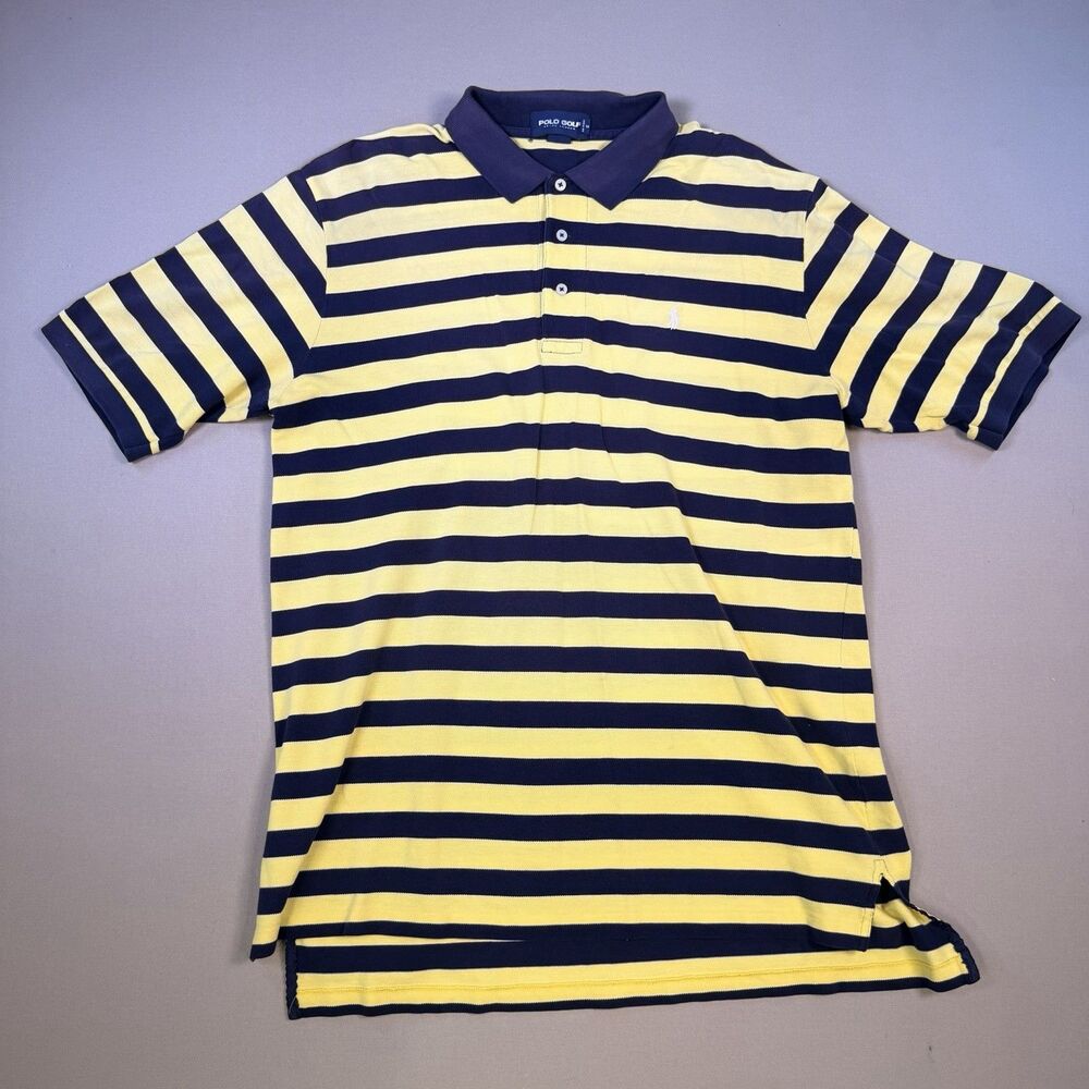 Vintage 90s Polo Ralph Lauren Golf Striped Polo Shirt Yellow/Blue Size XL